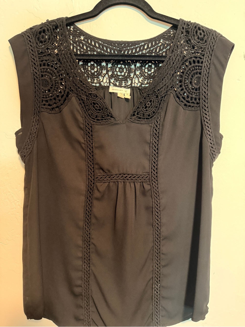 Meadow Rue Black Crochet-Trim Sleeveless V-Neck Camisole